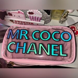 Stoney Clover Lane Pink vanity case Pouch with Iridescent Letters embroidered